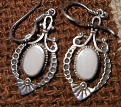 Vintage Native American Sterling Silver Mother Of Pearl ? Earrings Cute  • $22.99