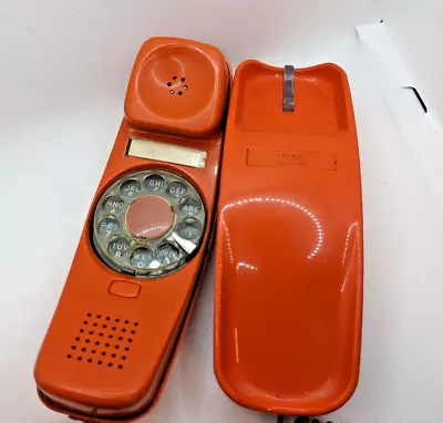 Vintage ITT Retro Orange Rotary Dial Tabletop Phone - Orange Cord • $55
