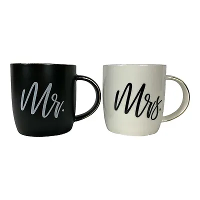 Triple Gifffted Mr And Mrs Ceramic Coffee Mugs 12 Oz Black White Gold  Rim • £28.21