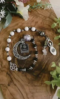 Hecate Dark Goddess Spells Rosary -Wicca Pagan Witch Black & White Howlite Stone • £8.99