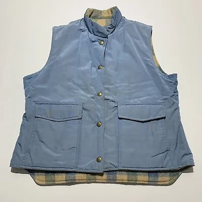 Vintage LL Bean Reversible Wool Nylon Vest Square Pocket Plaid Men’s Large • $25