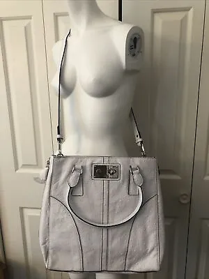 Milly White Leather Crossbody Top Handle Bag Tote Embossed Pebbled 15” X 13” X 3 • $150