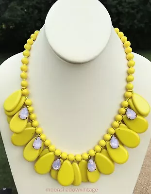 J. CREW Yellow Enamel Teardrop Fringe Bead Necklace Dangly Pink Opal Rhinestones • $25.90