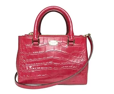 Michael Kors Kellen SATCHEL Leather Crocs Shoulder BAG Cherry X Small NWT • $99