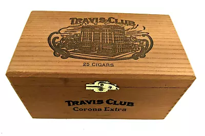 Vintage Wooden Cigar Box 'Travis Club Corona Extra' 7.25 X4.25 X4  Hinged Latch • $14.95