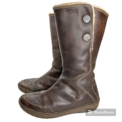 Teva Boots Brown Leather Fleece Lined Waterproof Tonalea Style 4327 Sz 8.5 8 1/2 • $37.95
