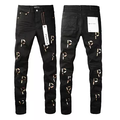 2024 New Pop Style Purple Brand Men's Pants Gold P Print Design Black Jeans • $89.99