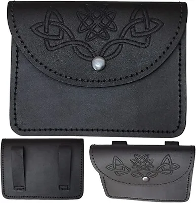 Black Kilt Belt Pouch With Celtic Embossed 100% Real Leather Sporran /pouch • £9.99