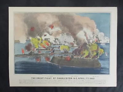 1960 Currier & Ives Civil War Print - Ironclads Bombard Fort Sumter Charleston • $8