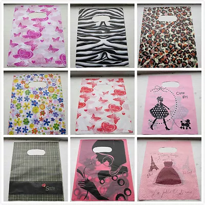 £4.79 • Buy 100 FASHION PLASTIC GIFT SHOP BAGS - Printed Strong Gift Or Carry Bags 10 X 8 