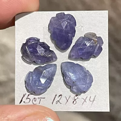15ct 12x8x4mm 5pc Lot Of Carved Purple Tanzanite Leaves Flat Back Cabochon Gems • $20