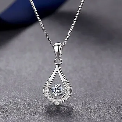£3.99 • Buy 925 Sterling Silver Crystal Water Drop Pendant Necklace Women Girls Jewellery UK