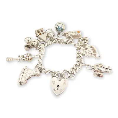 .Vintage Sterling Silver English Curb Bracelet With Stunning Charms 20cm 93.8g • $970.50