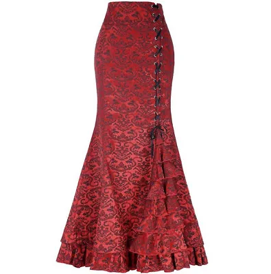 New Women Sexy Vintage Gothic Victorian Fishtail Skirt Steampunk Red Sz XL 16 • $32.99