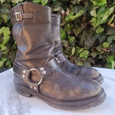 Very Distressed Frye Harness Boots Men's Size 9 D Black USA • $58