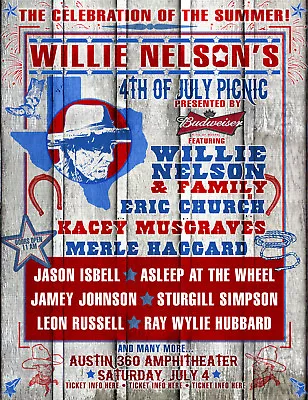 $19.15 • Buy Willie Nelson / Eric Church  4th Of July Picnic  2015 Austin Concert Tour Poster