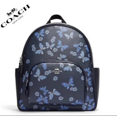 🔥NWT COACH Court Backpack With Lovely Butterfly Print  Silver/Midnight Navy • $386.11