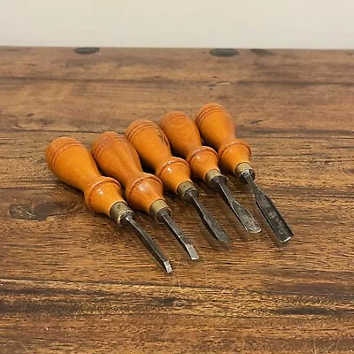 Lot 5x Vintage Wood Carving Chisels / Gouges; Inc Marples Greaves • $37.89