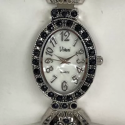 Vivani Marcasite Watch Women Silver Tone Open Cuff MOP Dial New Battery 6.5  • $24.99