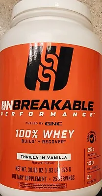 GNC'S Unbreakable Perf 100% WHEY PROTEIN 2 Lb(25 Serv) Vanilla Flav BEST BY 3/24 • $19.99