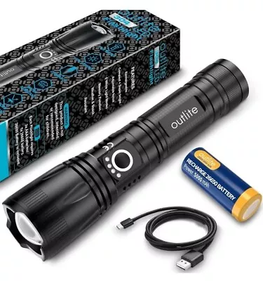 Outlite Torch 5000 High Lumens LED Torch 5000mAh USB Rechargeable 26650 Battery • £22