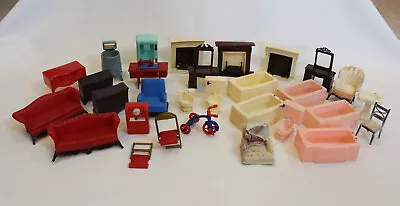 Lot 25+ Vintage Renwal Plastic Toy Dollhouse Furniture AS-IS | Sofa Dresser Tub • $9.99