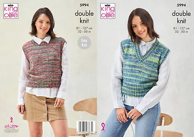 King Cole Ladies DK Knitting Pattern Easy Knit Round Or V Neck Tank Top 5994 • £4.99