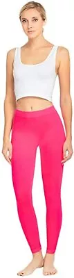 MOPAS Leggings - Women's Ribbed Waistband Full Length Plain Leggings - H.Pink • $12.99