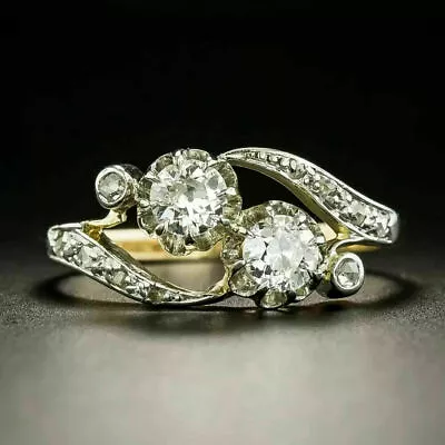 Toi Et Moi Vintage Art Deco Ring 14K Yellow Gold Plated 2.2 Ct Simulated Diamond • $138.10