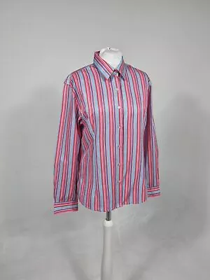Makrom Striped Rich Cotton Pink Blue Long Sleeved Shirt Woman Size 16 • £9.90