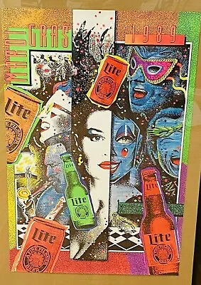 Vtg 1989 Mardi Gras Miller Lite Neon Poster NEW Super Rare - Artist N. Aspinall • $68