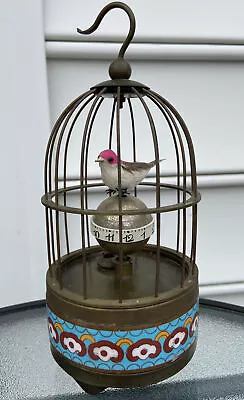 Wind Up Cloisonné Brass Mechanical Clock Birdcage Bird Clock Vintage • $85