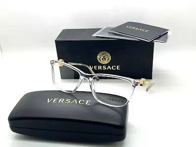 Versace Eyeglasses MOD. 3299B 148 CRYSTAL CLEAR/GOLD 55-17-140MM NIB ITALY • $222.21