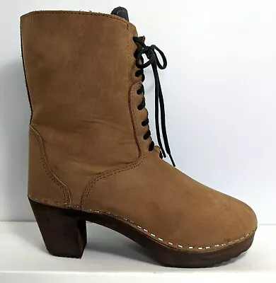 NINA Z Unique Vintage Lace Up Clog Boots EU 38 / US 8 Brown Made In Sweden • $45.34