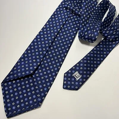 Dunhill Tailors Blue 100% Silk Tie W White Floral Unique Construction 61x3.75” • $35