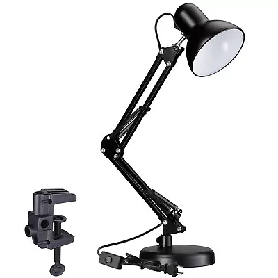 Metal Swing Arm Desk Lamp Multi-Joint Adjustable Arm Black Finish • $22.99