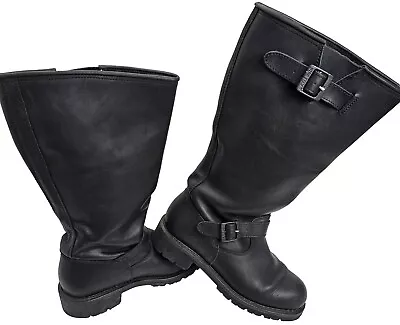 Ride Tecs Mens 16  Black Oiled Leather Engineer Biker Tall Boots 1443 Size 11 M • $62.88