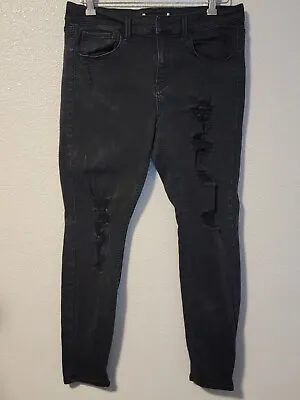 Mudd Jeans Womens Size 16 Skinny Distressed Stretch Mid Rise Denim Black • $12.99