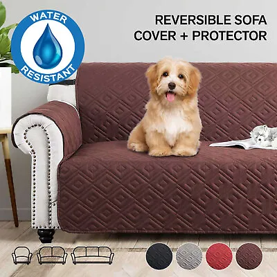 Sofa Slip Cover New Waterproof Quilted Soft Covers Pet Furniture Protector Throw • £12.99