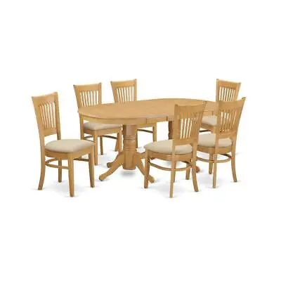 VANC7-OAK-C 7 PC Dining Room Set Table With Leaf And 6 Dining Chairs • $896.18