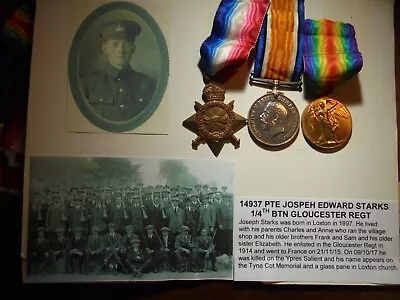 WW1 15 Star Trio & Death Plaque -Pte - Gloucestershire Regiment   (DM/13) • £235