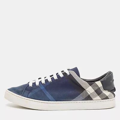 Burberry Blue/White Nova Check Denim And Leather Low Top Sneakers Size 44 • $192.15