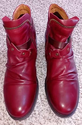 Miz Mooz Lagos Leather Buckled Ankle Boots Color Bordeaux 40 Wide 9-9.5 WIDE  • $85