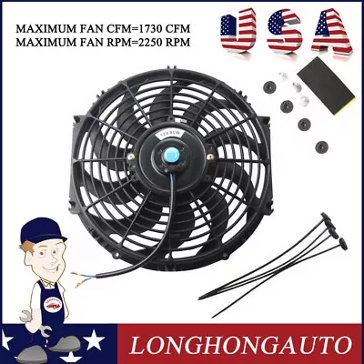 1X 12  Inch Universal Slim Pull Push Radiator Engine Cooling Fan 12V W Mount Kit • $18.90