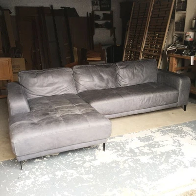 £50 • Buy Next Made.com Modern Grey 100% Natural Leather Lhf Corner Sofa - L Shape
