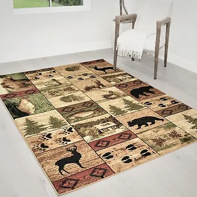 Cabin Rugs Geometric Carpet Fish/bear Decor/lodge Wilderness Western Design Rugs • $85.99