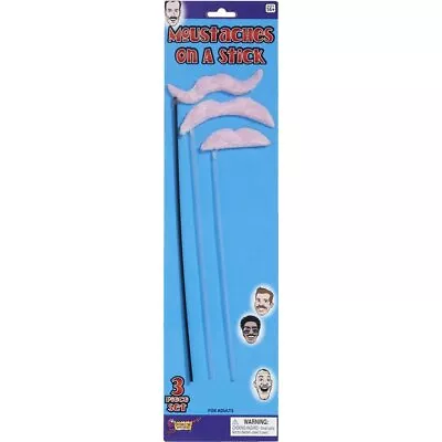 Forum Novelties - Pink Mustaches On A Stick - 3 Piece Set - Costume Accessory • $8.95