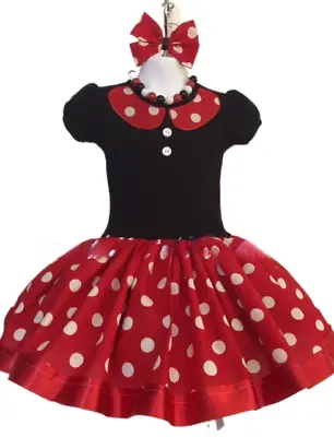 Girls Red & Black Minnie Mouse Custom Costume Dress Handmade Set With Tutu & Bow • $35
