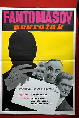 Fantomas Is Back J.marais Mylene Demongeot Louis De Funes 1966 Exyu Movie Poster • $23.44