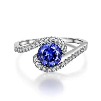 Ladies Ring 925 Solid Silver 2.2 CaratTanzanite And White Sapphire Cocktail Ring • £32.85